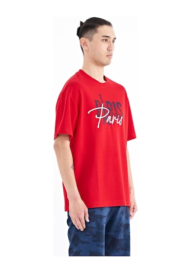 Tommy Life Kırmızı Yazı Nakışlı O Yaka Oversize Erkek T-shirt - 88223 001