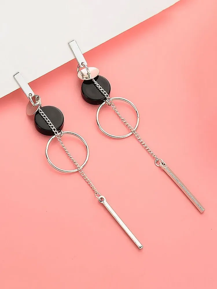 Lemestar Altın Renkli Geometrik Desen Asimetrik Uzun Çubuk Külaklıklar - Alyuminyum Çelik Malzeme Gold