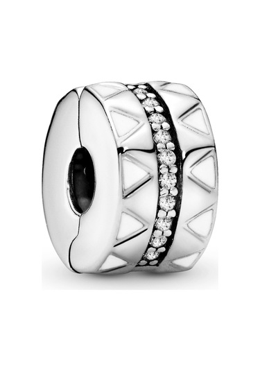 Nur Silver Parıltılı Çizgiler Klips Gümüş Charm Nur-ch00018 Çok Renkli