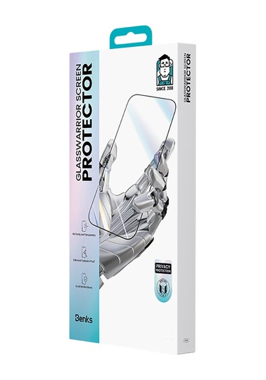 İphone 17 Pro Max Uyumlu Benks Glass Warrior Privacy Hd Cam Ekran Koruyucu Uygulama Aparatlı Siyah