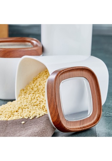 Ceronni Bonny Erzak Saklama Kabı 3lü Set Ahşap Kaplama Kapak Renkli Hazne 1,8lt - 1lt - 600ml Koyu Ahşap Ahşap