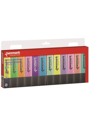 Penmark Fosforlu Kalem 12 Li Karışık Renk 6 Pastel + 6 Neon Renk Çok Renkli