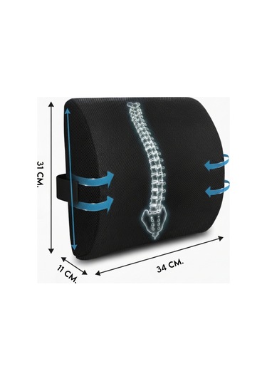 Ergonomik Bel Destek Yastığı - Ofis Koltuk Sırt Minderi - Nefes Alabilir Hafızalı Sünger Bel Yastığı Siyah