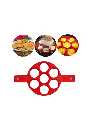 Shineyee Kırmızı Yıldız Şekilli Silikon Yumurta Pişirme Kalıbı - 7 Delikli Yumurta Kalıbı Diğer