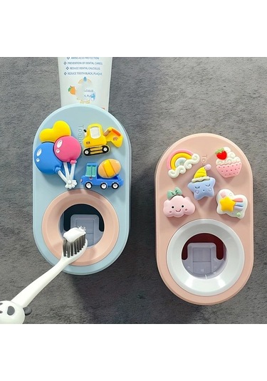 Elmpaly Kolay Kurulumlu 3d Araba Tasarımı Duvar Tipi Diş Macunu Sıkacağı - Delme Yok, Çıkarılabilir Ve Yıkanabilir, Yapışkanlı - Mavi Ve Pembe Seçenekleri 1