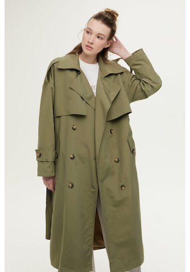 Manuka Düğmeli Kruvaze Trençkot Haki