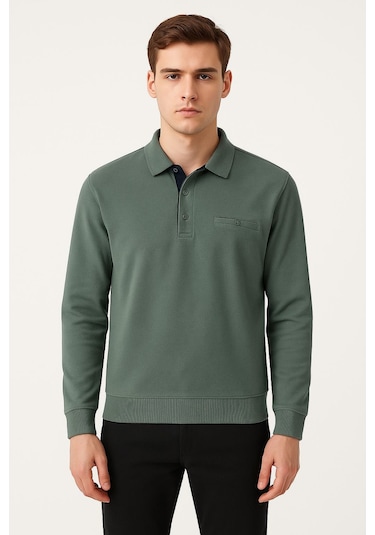 Simenti Regular Fit Polo Yaka Selanik Kazak - 7414 Yeşil