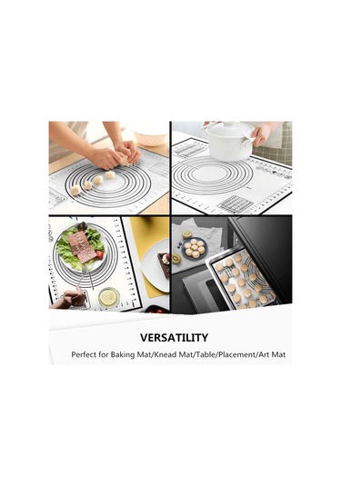 Kangvka Gıda Kalitesi Silikon Hamur Yoğurma Matı Siyah 29x26cm - Ölçü Çizgili, Kaymazsız, Non-stick, Ev Fırıncı Gereci Siyah
