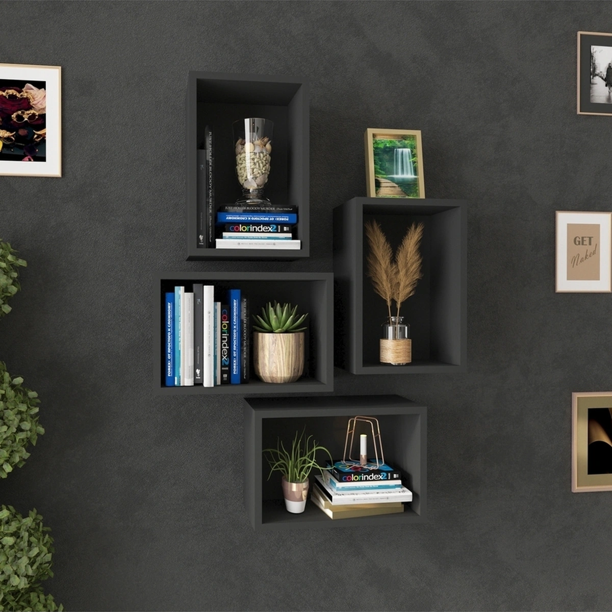 Kitaplık Dikdörtgen Duvar Rafı Arkalıklı Mobilya Takım Antrasit Antrasit Kitaplık Dikdörtgen Duvar Rafı Arkalıklı Mobilya Takım Antrasit Antrasit