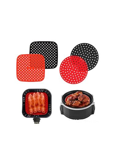 Monyee Sıcak Hava Fritözü İçin Tekrarlı Kullanımlı Silikon Altyapı - Kare 8.5 İnç Siyah Dayanıklı Pişirme Matı