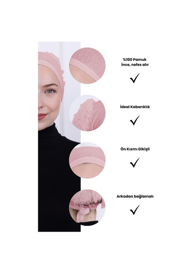 Fırfırlı Önden Dikişli Penye Bone - Kadın Tesettür Bağlamalı Topuz İç Bone-pembe Pembe