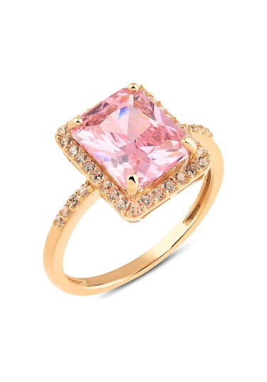 14 Ayar Altın Tektaş Pembe Topaz Yüzük, Zarif Doğum Taşı Hediyesi 14 Ayar Altın