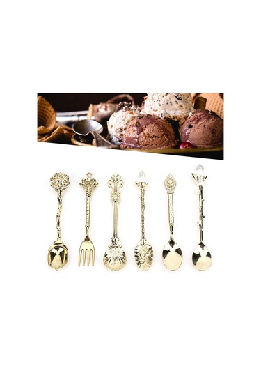 Shineyee 6 Parça Klasik Saray Stili Çatal Kaşık Seti - Yeşil Antik Bronz, Gönüllü Çatal Sapı, Kahve Ve İçecekler İçin, Ev Ve Cafe Uygun Bronz - Yeşil