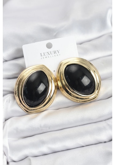 Mey İthalat Pirinç Siyah Badem Model Vintage Gold Kadın Küpe
