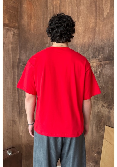 Hyman Erkek %100 Pamuk Oversize Basic T-shirt Kırmızı