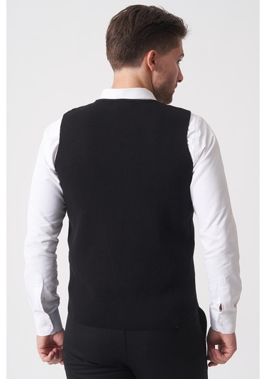 White Stone Campinas 202438 Slim Fit Pamuklu Yelek Triko Siyah Siyah