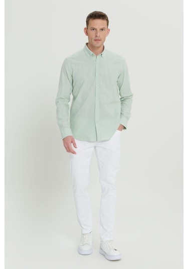 AC&Co / Altınyıldız Classics Erkek A.mınt Tailored Slim Fit Dar Kesim Düğmeli Yaka Keten Görünümlü %100 Pamuk Flamlı Gömlek Mint AC&Co / Altınyıldız Classics Erkek A.mınt Tailored Slim Fit Dar Kesim Düğmeli Yaka Keten Görünümlü %100 Pamuk Flamlı Gömlek Mint