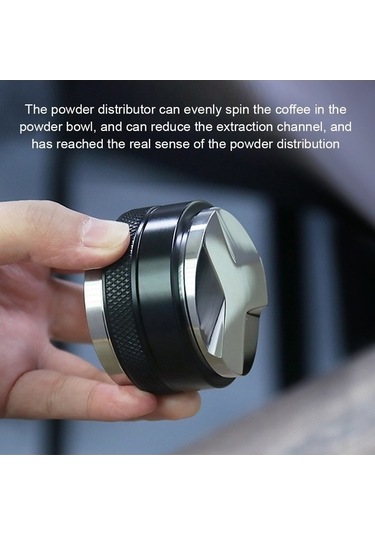 Ulzyvf 53mm 2-in-1 Kahve Dağıtıcı Ve Pres, Paslanmaz Çelik, Espresso Düzleştirici, Siyah Kaymaz Elmas Desen Siyah