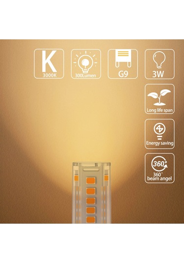 G9 Led Ampuller Sıcak Beyaz, 3w, 300lm, 3000k, 30w G9 Halojen Ampulün Yerine, Aydınlatma Dekorasyonu İçin Titreşimsiz, Kısılabilir Olmayan, Taç, 10'lu Paket