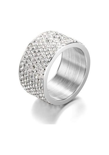 Yüzük Moda Paslanmaz Çelik Yüzük Elmaslı Kadın Eklemli Yüzük Tam Elmaslı Yüzük Takı Adm Beyaz