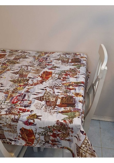 Yeni Yıl Desenli Elyaflı Pvc Masa Örtüsü Silinebilir Ve Su Geçirmez Muşamba Dkrm24b Beyaz