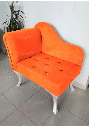 Yeni Model Ters Kol Tekli Köşe Koltuğu Josefin Bench Beyaz Ayak Turuncu