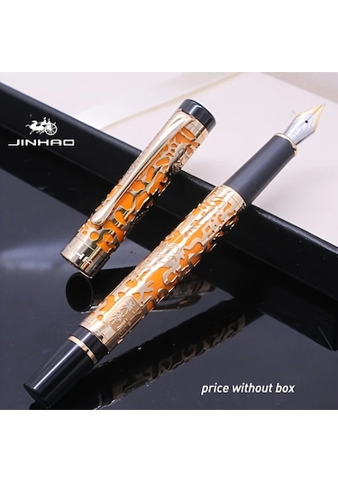 Oldfriend Jinhao 5000 Vintage Sarı Oyma Ejderha Lüks Dolma Kalem İnce Uç Hediye Sarı Oyma