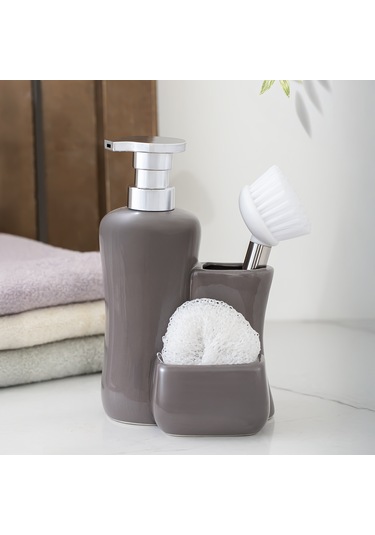 Porsima 277746 Sıvı Sabunluk Fırçalı Süngerlikli Sabunluk Gri