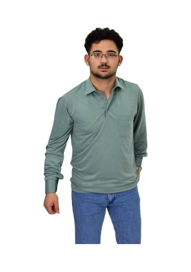 Erkek Gömlek Yaka Uzunkol Tişört T6063 Bgl-st04542 Elma