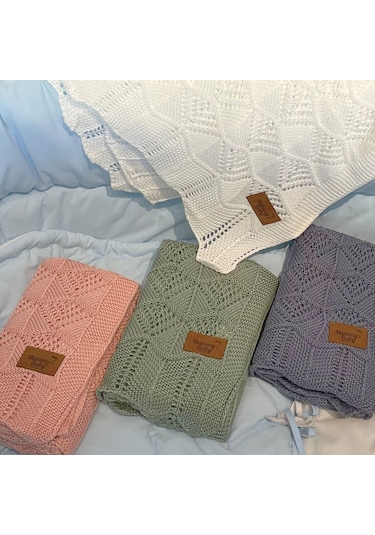 Mummy's Baby Tencel Örgü Dantel Desen Bebek Battaniyesi 80 100 Gri