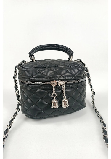 Glemix Leslie Siyah Kapitone Desen Kadın Kutu Crossbody Bag Siyah