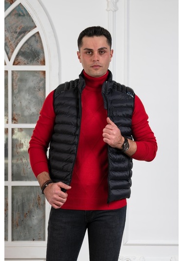 Slimfit Dik Yaka Fermuar Kapamalı Erkek Kapitone Yelek 001