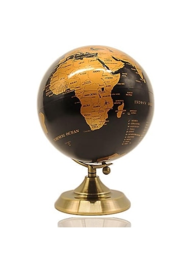 Gold Metal Kaideli Siyah Dünya Küresi 20 X 30 Cm