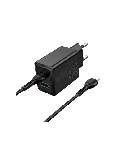 Hoco N71 Pd30w + Qc3.0 Çift Portlu Şarj Cihazı 1m Tip-c İle 8 Pin Veri Kablosu, Özellikler: Ab Fişi Siyah Siyah