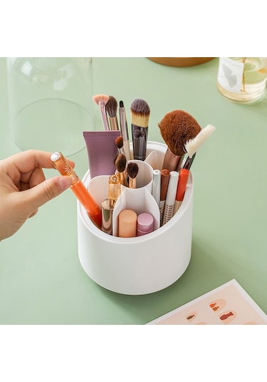 Sones Qy7155 Makyaj Fırçaları İçin Şeffaf Döndürülebilir Toz Geçirmez Saklama Kovası Beyaz