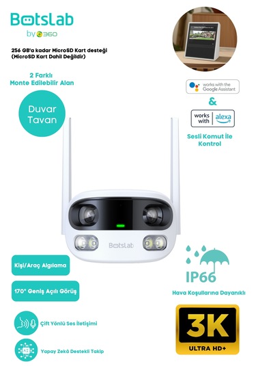 +360 Botslab Smart W302 Outdoor Kamera Set 3k / Çift Yönlü Ses / 170 / Akıllı İnsan Takibi