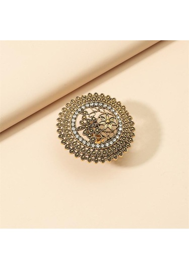 Altın Büyük Altın Rengi Kadın Midi Yüzük İşlemeli Çiçek Desenli Retro Parti Altın