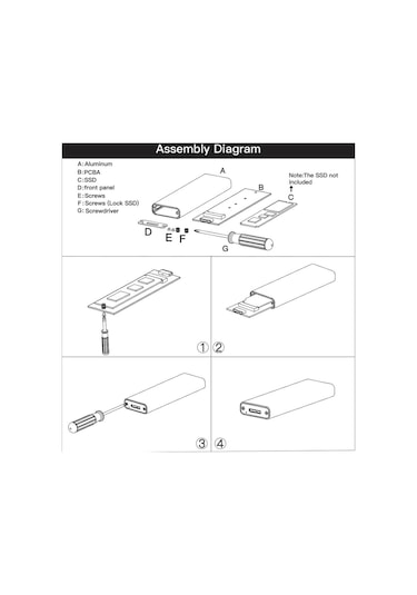 Fideco USB 3.1 Gen2 Type-C to M.2 PCIe NVMe SSD Harddisk Kutusu Siyah