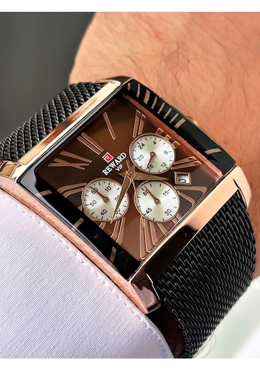 Reward Siyah Renk Rose Gold Kare Model Erkek Kol Saati +bileklik Hediyeli Nda640
