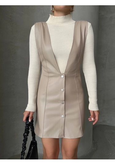 Deri Jile Elbise Bej W24796 Bej