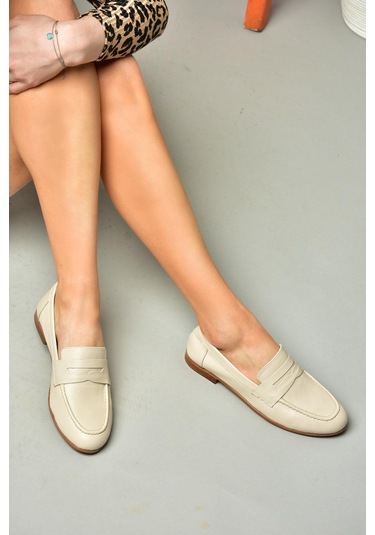 Fox Shoes S944007803 Bej Hakiki Deri Kadın Babet Bej