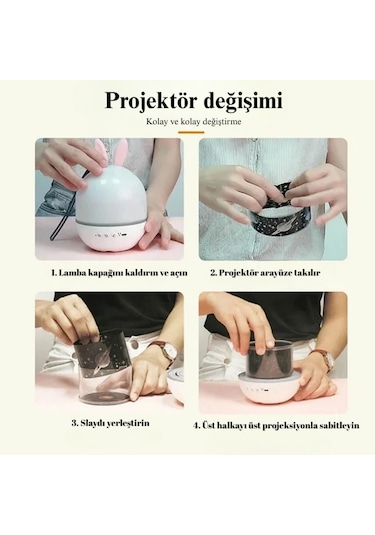 Çocuklar İçin 21 Filmli 8 Müzikli Hareketli Projektör Gece Lamba