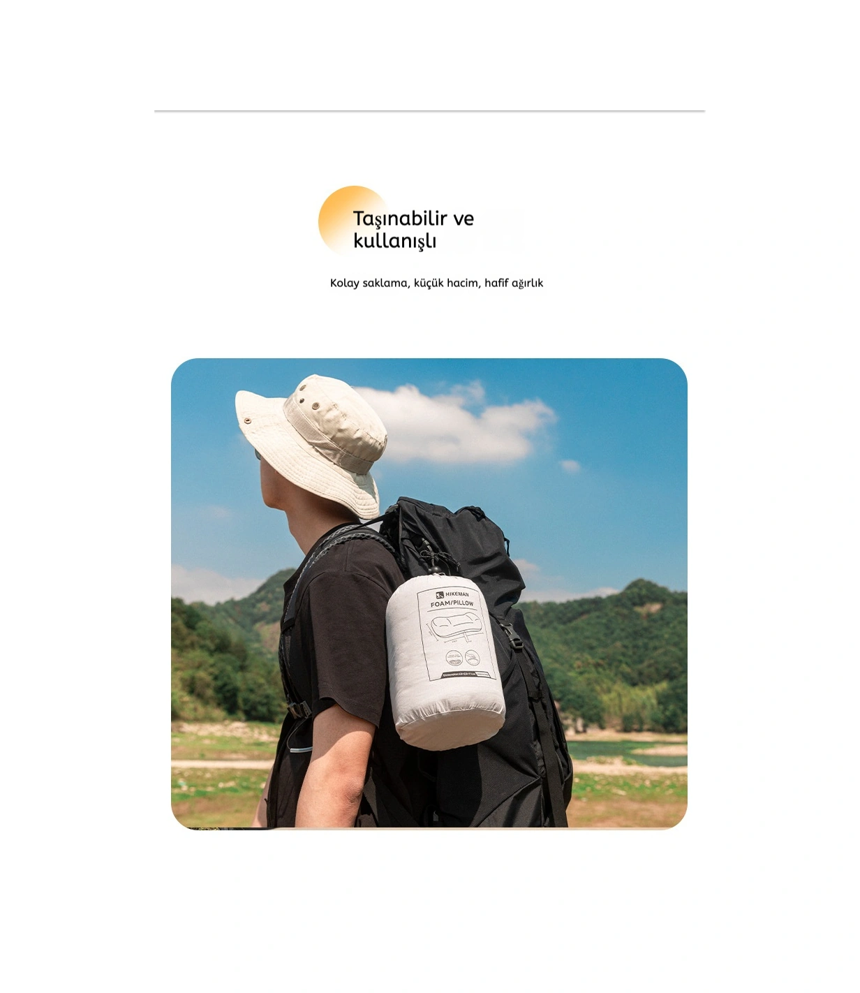 Hıkeman Kamp Yastığı Hafif, Memory Foam Seyahat, Kamp, Ofis Ve Bel Destek Yastığı Gri