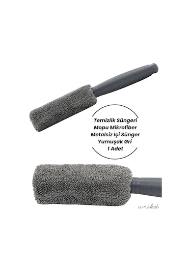 Jant Ve Egzoz Temizlik Süngeri Mopu Mikrofiber Metalsiz İçi Sünger Yumuşak Gri 1 Adet
