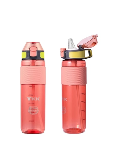 Tkk Pembe Silikon Pipetli Tritan Matara/Suluk 800 ML  - Kamp Matarası - Çocuk Ve Yetişkin