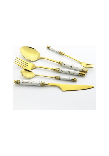 Siyah - Altın 5 Adet Siyah Altın Çatal Bıçak Kaşık Seti Vintage Seramik Sofra Paslanmaz Çelik Yemek Takımı Bıçak Kek Çatalı Çay Kaşığı Ev Gümüş Seti Siyah - Altın