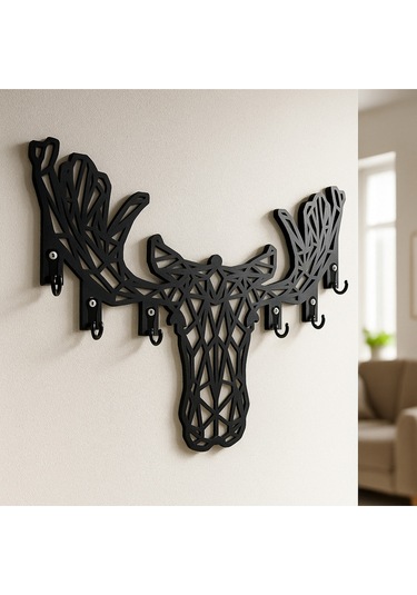 Geyik Figürlü Duvar Tipi Anahtarlık Askılığı Siyah - Beyaz
