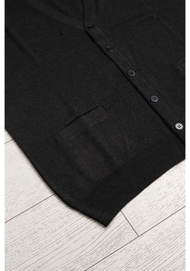 Cepli V Yaka Battal Büyük Boy Düğmeli Yünlü Triko Yelek Antrasit