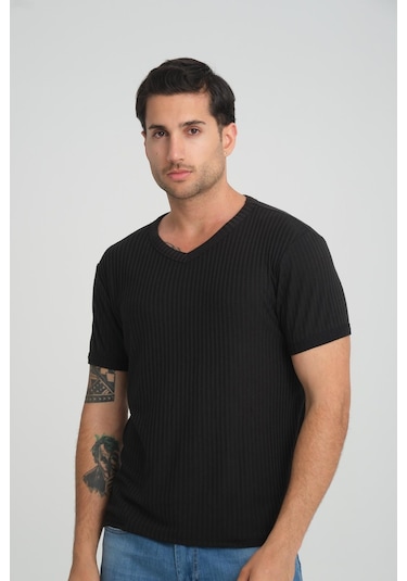 Alexander Gardi Alexandergardı Fitilli V Yaka Regular Fit T-shirt E24-74602 001