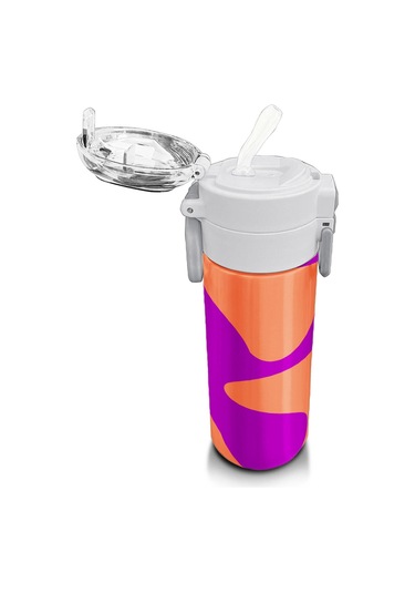 Coral High Kids Koyu Pembe Turuncu Desenli Pipetli Ve Direkt İçim Çelik Termos 500 Ml 31884 Koyu Pembe